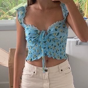 Dolls kill blue and yellow floral tank top